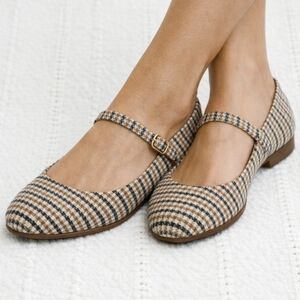 Lucky Brand Sz 6.5 Mary Jane Flats Houndstooth Office Siren Preppy Retro Boho